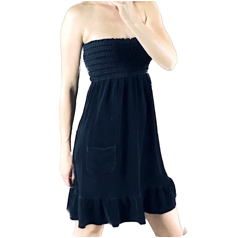 Juicy Couture Black Strapless Terry Mini Dress Bath/Swim Cover-Up, Women’s Sz XS